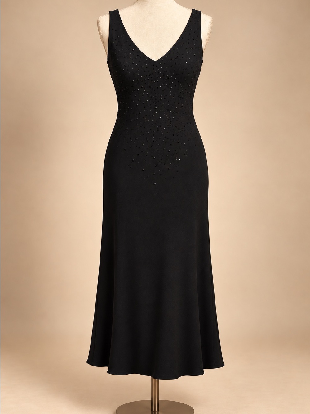 Jones New York Petite 10P Black Embellished V-Neck Dress